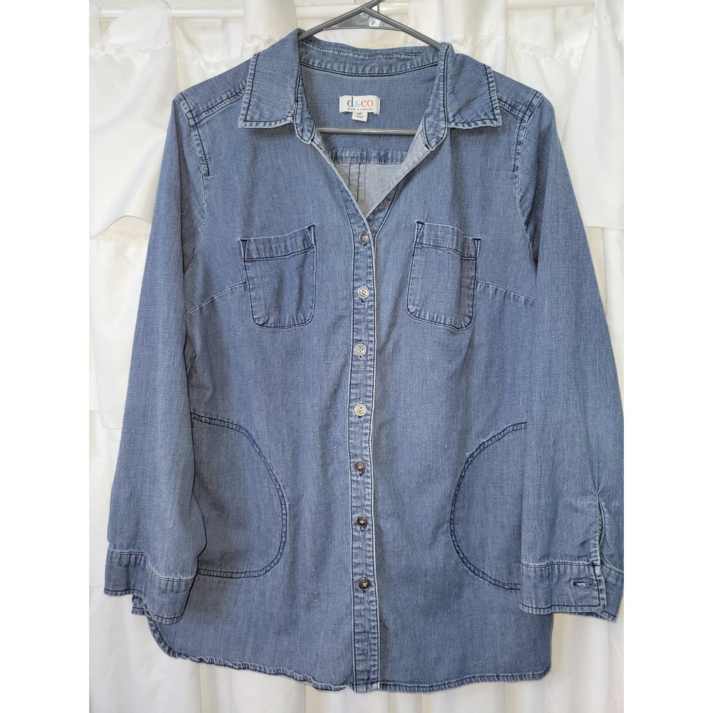 Denim & Co Blue Denim Button Down Shirt Long Sleeve Pockets MP Petite Med 2018